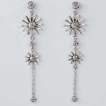 Sterling Silver/CZ Starburst Drop Earrings